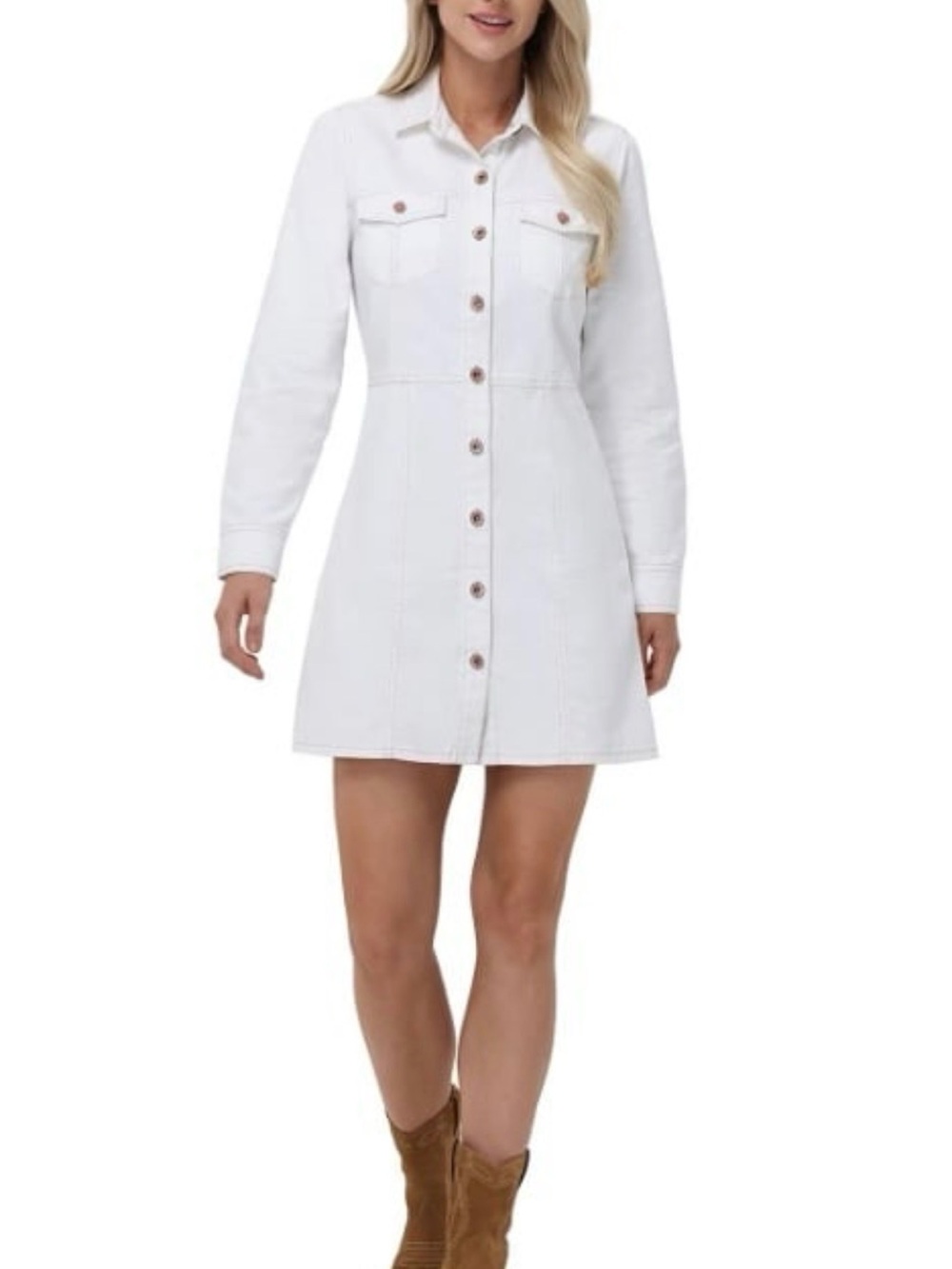 Frye White Long-Sleeve Button-Front Shirt Dress